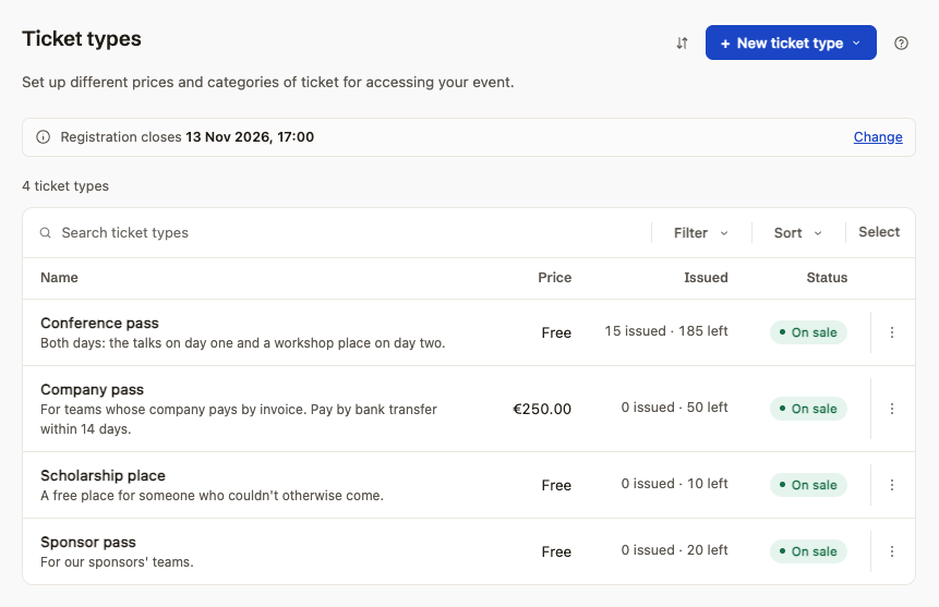 Ticket type ticketing page for hubspot