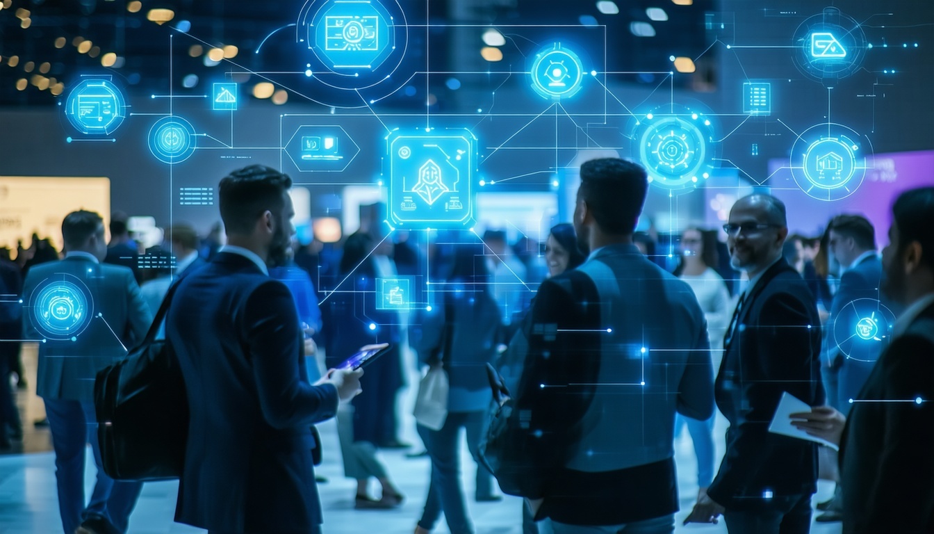 A dynamic visual of professionals engaging with AI